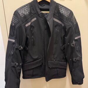 Black Motorcycle Jacket with Buckle Details Fully Waterproof